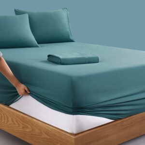 Manyshofu Extra Deep Pocket Full Size Sheets Set - Hotel Luxury 1800 Thread Count Sheets & Pillowcases - Kids Bedding Set up to 24" Mattress - Teal Bed Sheets 18-24 Inch Deep Pockets - 4 Piece