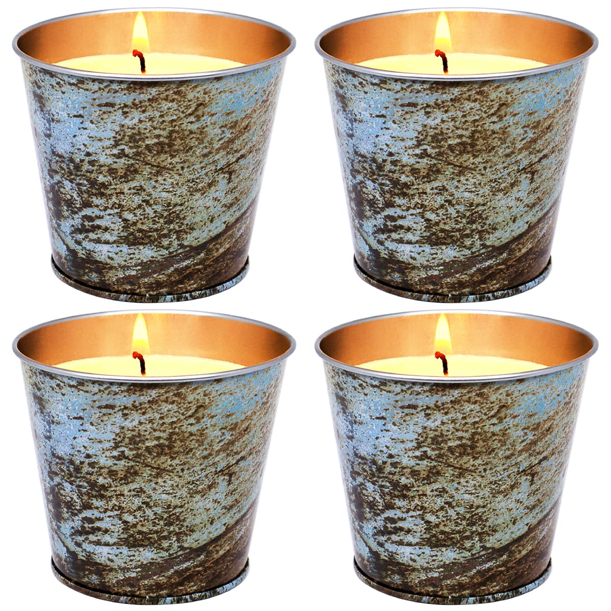 4 Pack Citronella Candles Outdoor and Indoor, 7Oz Soy Wax Candle in Medium Bucket for Patio Ledge Garden Yard Beach