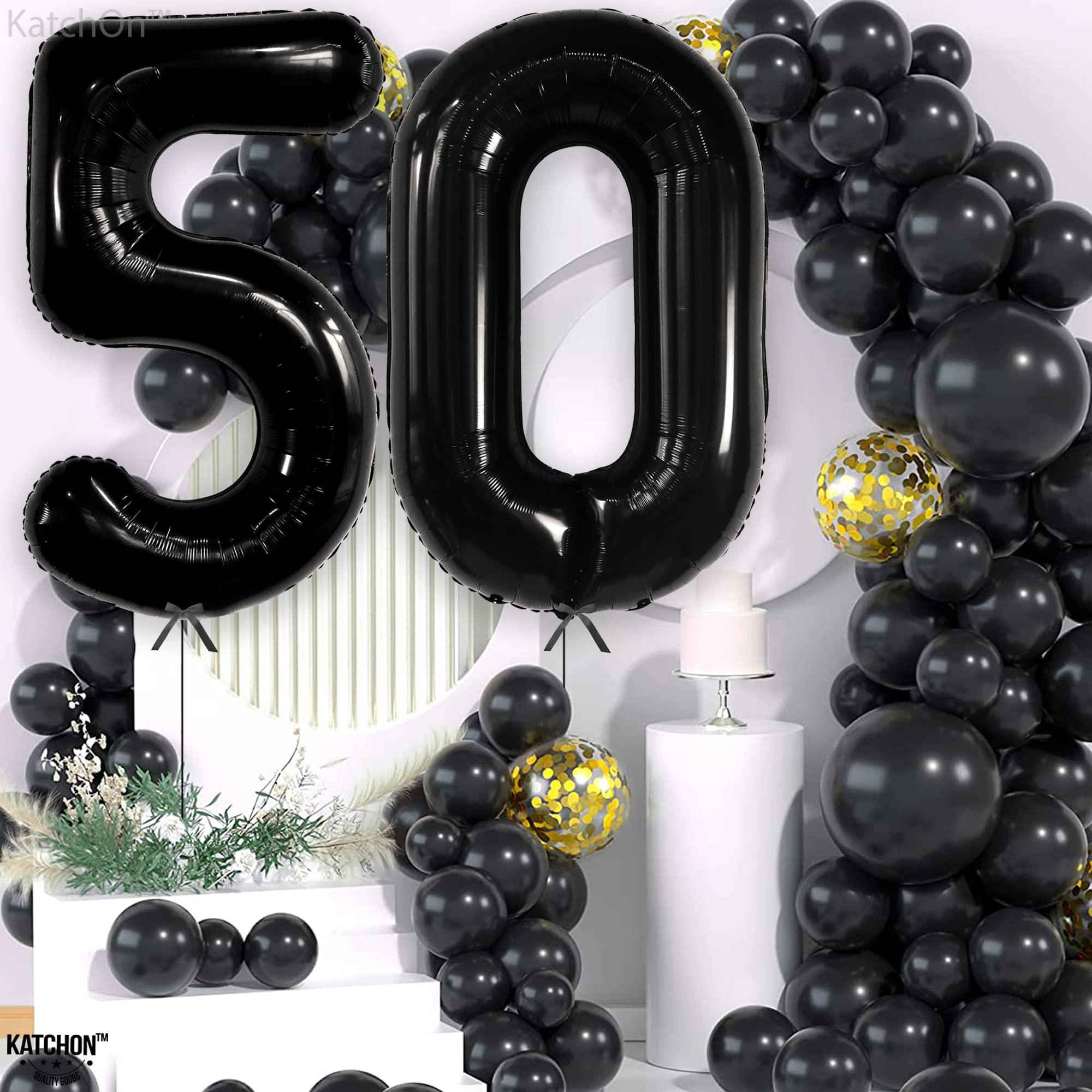 KatchOn, Big Black 50 Balloon Number - 40 Inch | 50th Birthday Decorations Men | Black 50th Birthday Balloons, Black 50th Balloons | 50th halloween birthday Balloon | 50th Birthday Decorations for Men