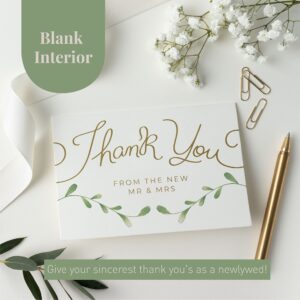 Rileys & Co Thank You Wedding Cards with Envelopes & Stickers, 100 Bulk Pack, Gold Foil, Mr and Mrs Thank You Notes Bulk Cards, | Thank You From the New Mr & Mrs. (Gold)