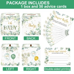 50 Pieces Greenery Diaper Raffle Tickets with Baby Shower Holder Box Baby Party Decorations Favors Sign Box Insert Ticket Diaper Raffle Game Kit