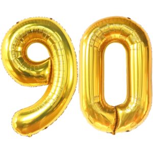 katchon, big gold 90 balloon number - 40 inch | gold 90th birthday balloon, 90th birthday decorations | number 90 birthday balloon | 90th birthday balloons, 90th birthday party decor