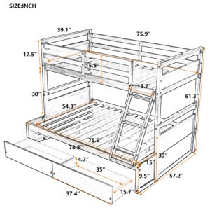 Harper & Bright Designs Solid Wood Bunk Bed with Storage Drawers, Twin Over Full Bunk Bed with Ladder and Safety Guard Rail for Boys, Girls, Teens and Adults (Espresso)