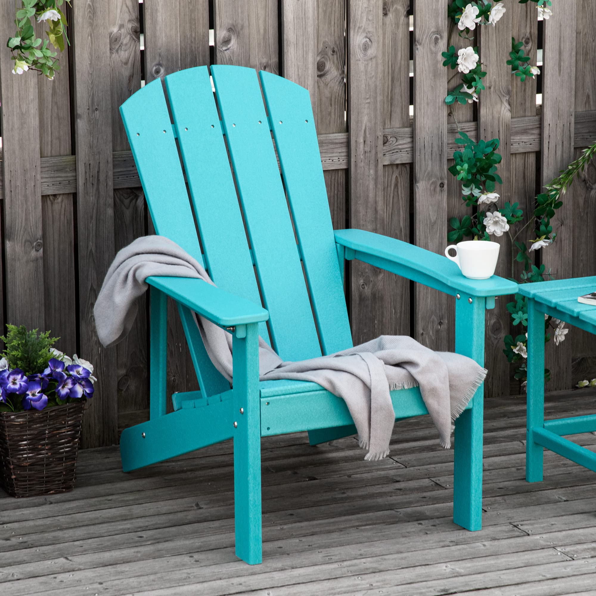 Outsunny Adirondack Chair, HDPE Fire Pit Chair, Weather Resistant Outdoor Chair for Patio, Garden, Backyard, Lawn, Turquoise