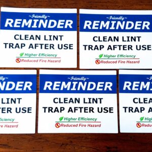 Dryer Sticker - Clean Lint Trap After Use Friendly Reminder Sign - 5 Pack