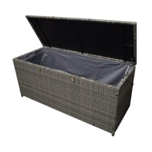 oakland living grey indoor and outdoor balcony patio deck porch pool 113 gallon wicker storage box trunk bin with metal frame