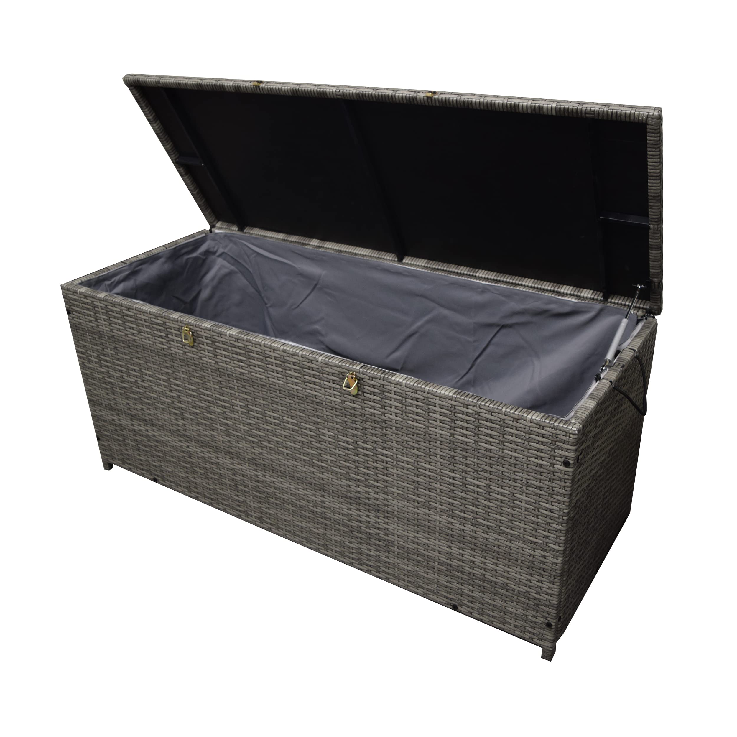 Oakland Living Grey Indoor and Outdoor Balcony Patio Deck Porch Pool 113 Gallon Wicker Storage Box Trunk Bin with Metal Frame