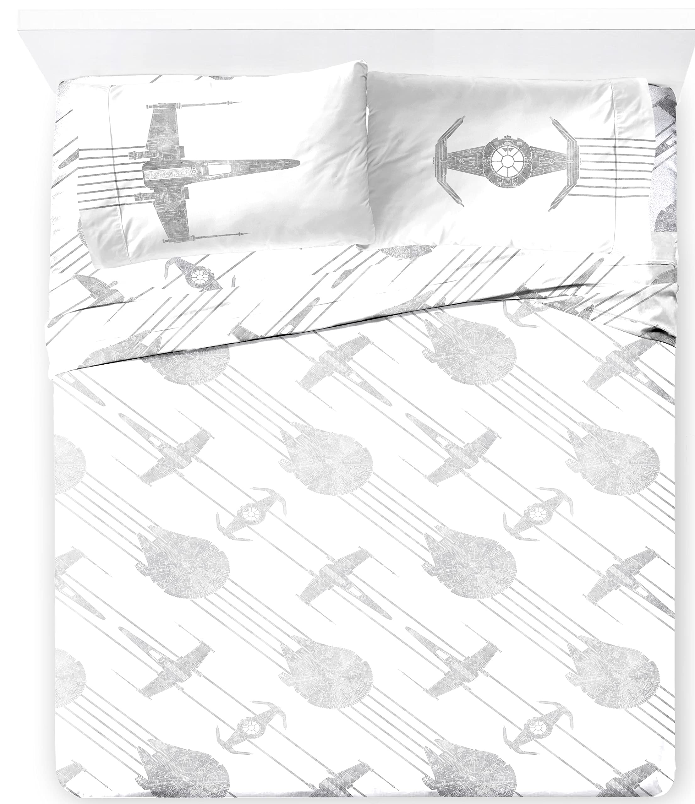 Jay Franco Star Wars Falcon Schematics Queen Size Sheet Set - 4 Piece Set Super Soft and Cozy Kid’s Bedding - Fade Resistant Microfiber Sheets