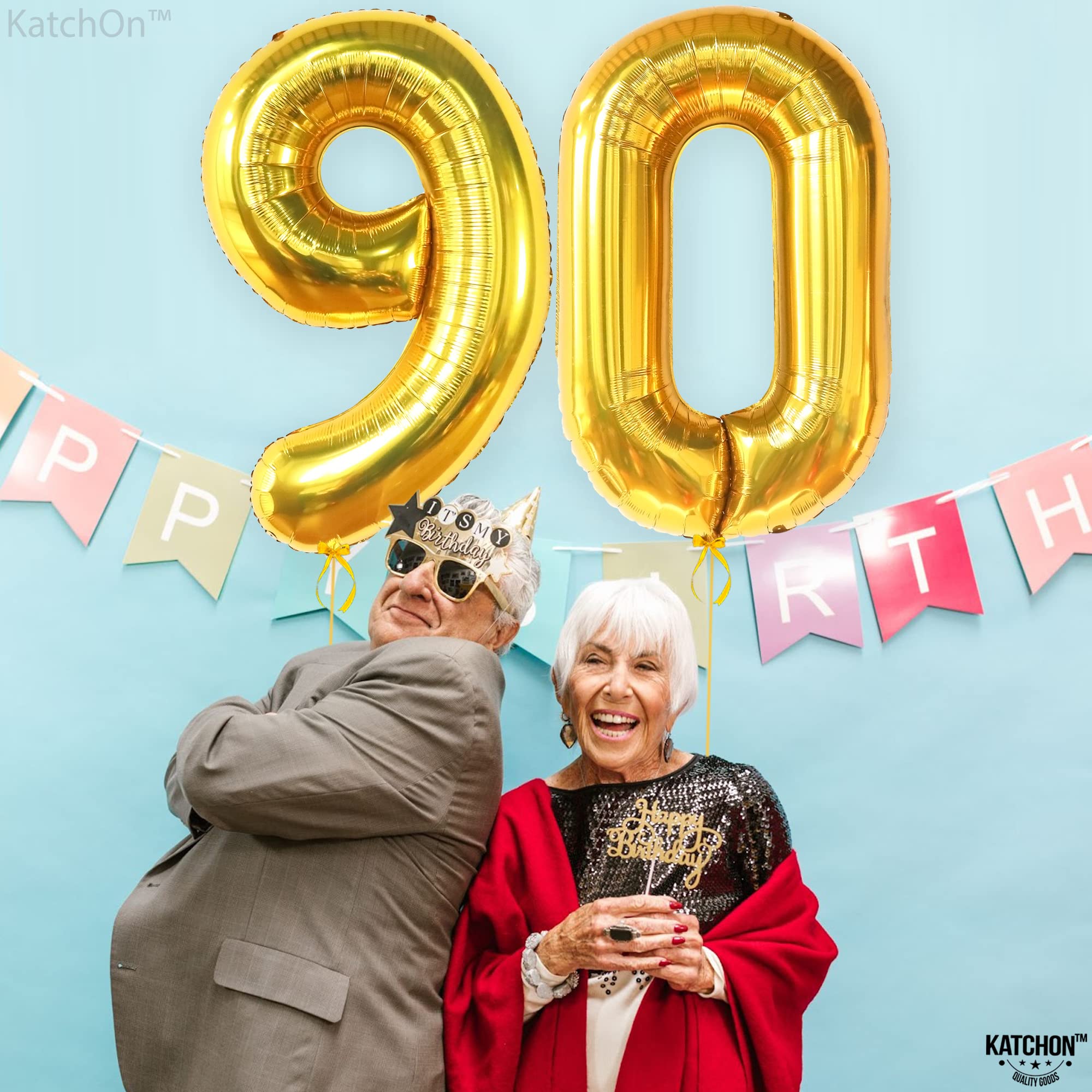 KatchOn, Big Gold 90 Balloon Number - 40 Inch | Gold 90th Birthday Balloon, 90th Birthday Decorations | Number 90 Birthday Balloon | 90th Birthday Balloons, 90th Birthday Party Decor