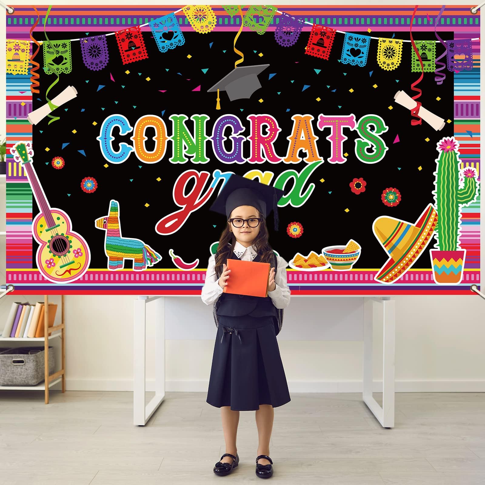 2024 Mexican Fiesta Graduation Decorations Class of 2024 Graduation Party Backdrop Mexico Graduate Banner Congrats Grad Background Grad Ceremony Supplies for Senior High College School