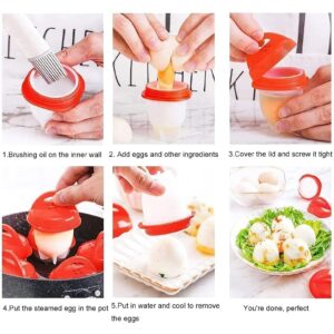 Cooker - Hard Boiled Eggs without the Shell, 6PCS/Set Egg Poachers Cooker Silicone Non-stick Egg Boiler Cookers,Silicone Boiled Steamer Eggies, BPA Free