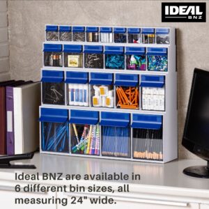 Ideal BNZ Tilt Bins, Plastic Pull Out Storage Bins, Stackable Organizer, Storage Containers with Drawers (Fastener Storage, Bead Storage Drawers), 4 Bins, White/Blue