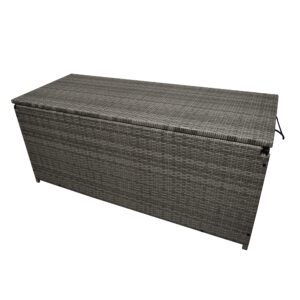 Oakland Living Grey Indoor and Outdoor Balcony Patio Deck Porch Pool 113 Gallon Wicker Storage Box Trunk Bin with Metal Frame