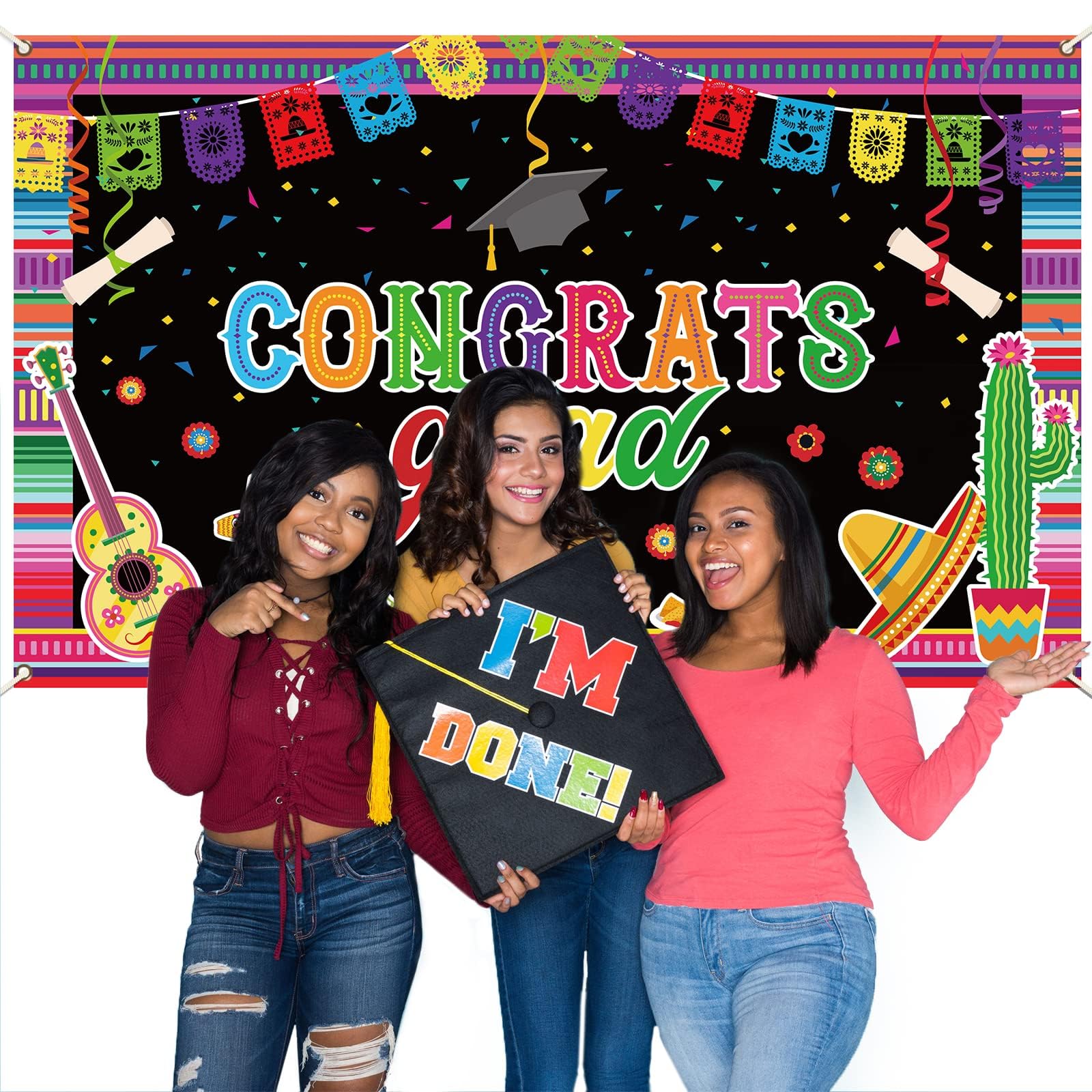 2024 Mexican Fiesta Graduation Decorations Class of 2024 Graduation Party Backdrop Mexico Graduate Banner Congrats Grad Background Grad Ceremony Supplies for Senior High College School