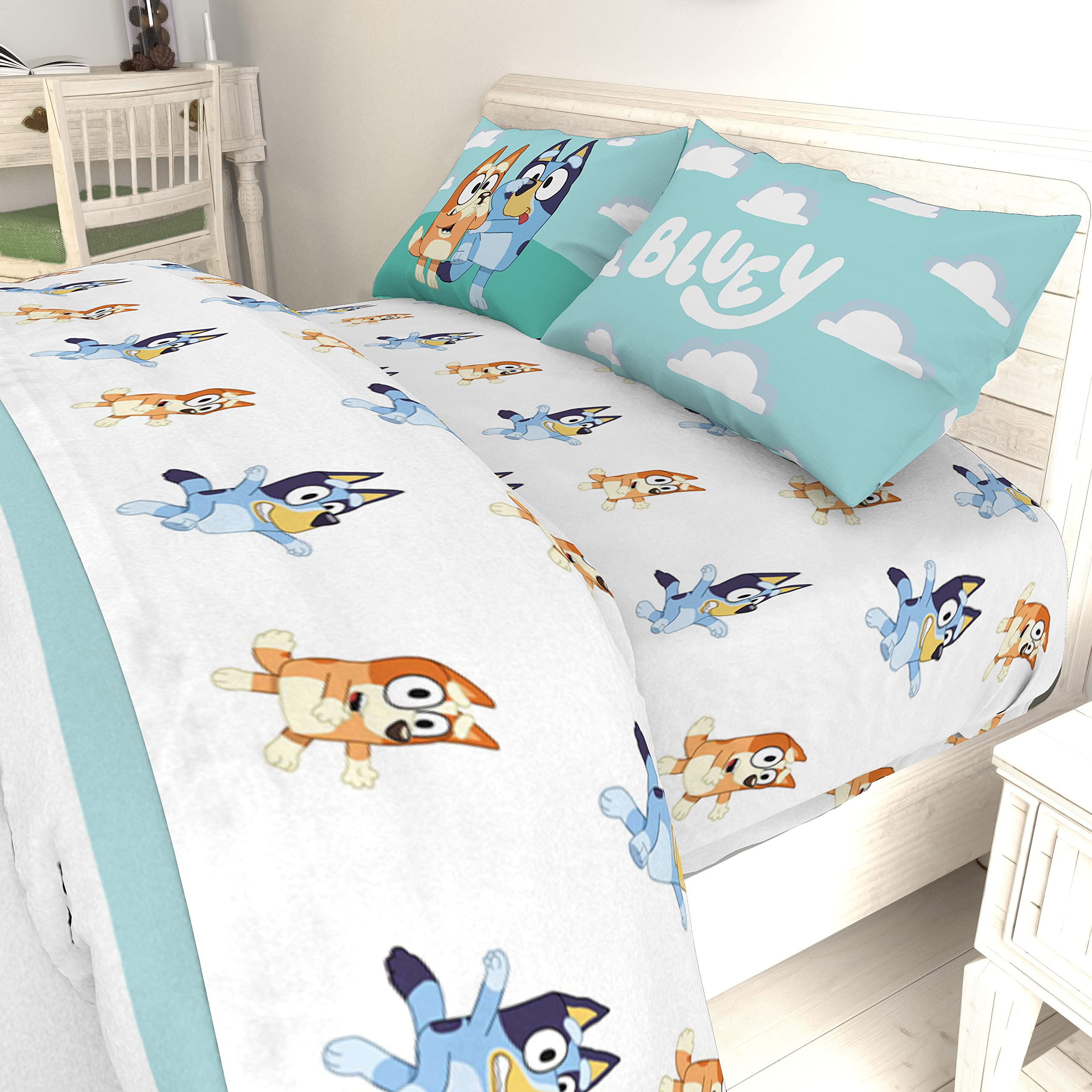 Jay Franco Bluey & Bingo Full Size Sheet Set - 4 Piece Set Super Soft and Cozy Kid’s Bedding - Fade Resistant Microfiber Sheets (Official Bluey Product)