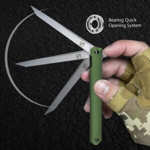 UNIQTINT EDC Pocket Flipper Knife, 1.4oz 5CR13 Steel 3.5” Blade Slim Folding Knife, Army Green PA6 Nylon Fiberglass Handle with Liner Lock Pocket Clip (FK001B)