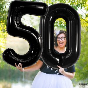 KatchOn, Big Black 50 Balloon Number - 40 Inch | 50th Birthday Decorations Men | Black 50th Birthday Balloons, Black 50th Balloons | 50th halloween birthday Balloon | 50th Birthday Decorations for Men