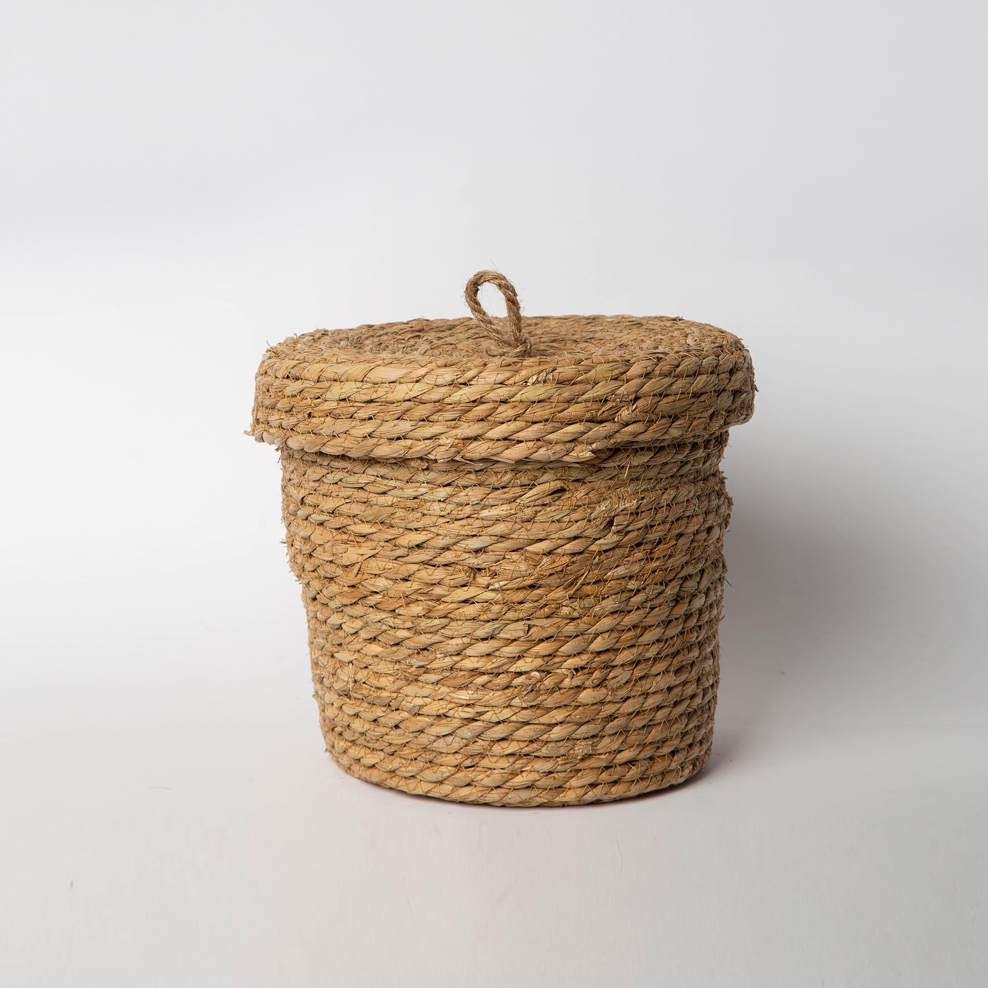 Handcrafted basket with lid. Decorative Baskets for storage. Rope basket with lid. Woven Seagrass baskets for blanket. Round decorative basket. (Pack 3)