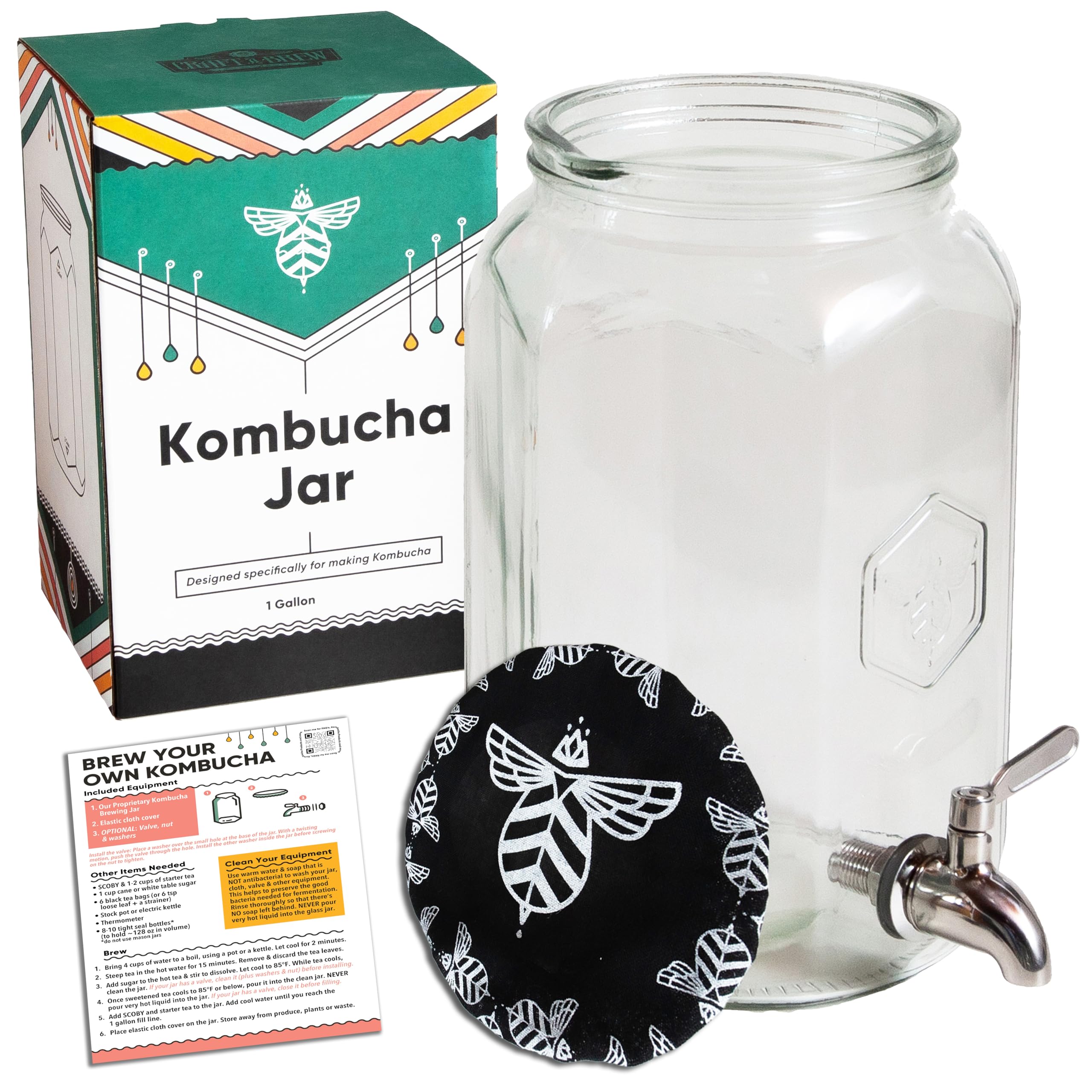 Craft A Brew - Kombucha Jar with Dispensing Valve - For Kombucha Fermentation - Includes Custom Cloth Cover- Proprietary Design