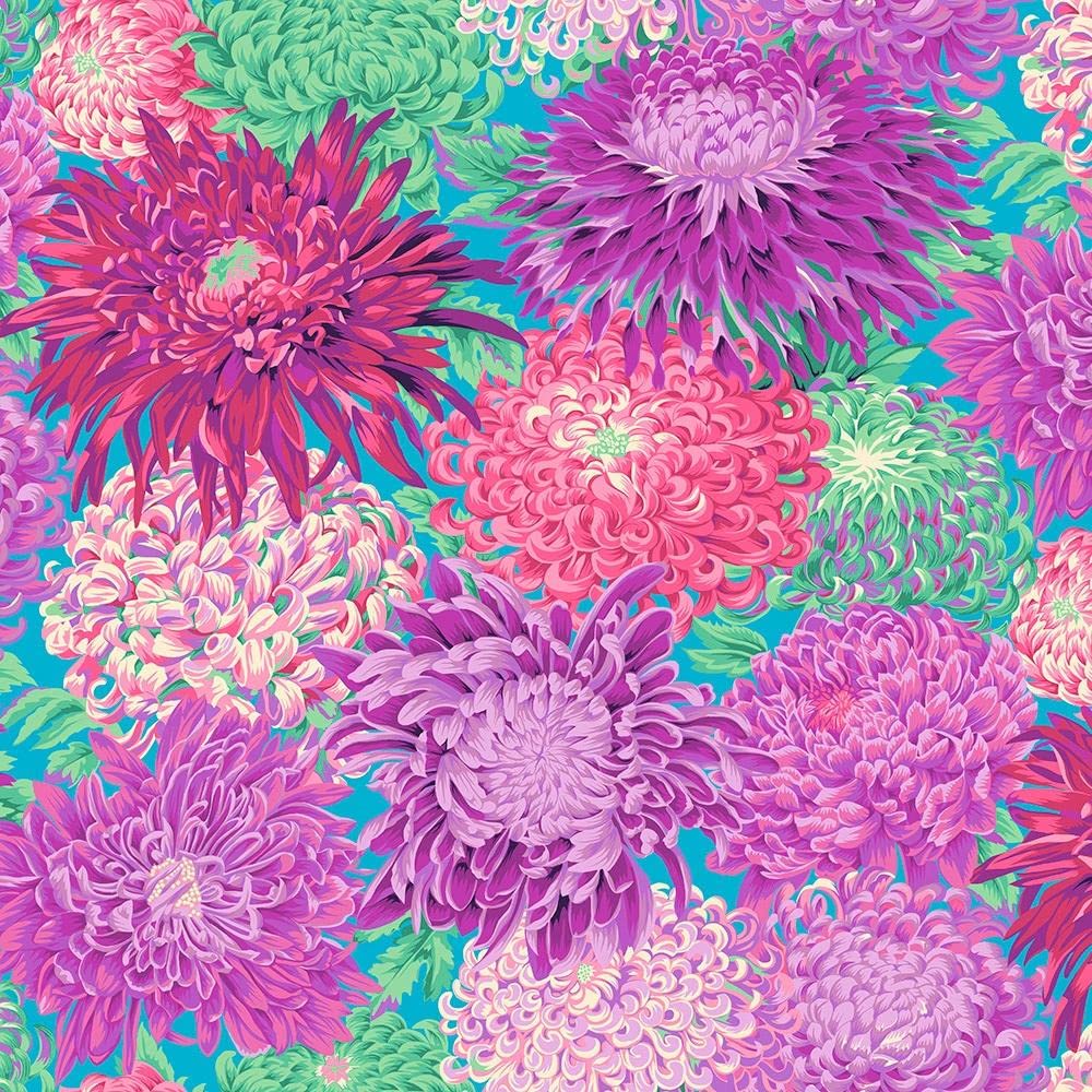 Kaffe Fassett Collective February 2022 Japanese Chrysanthemum Magenta, Fabric by The Yard