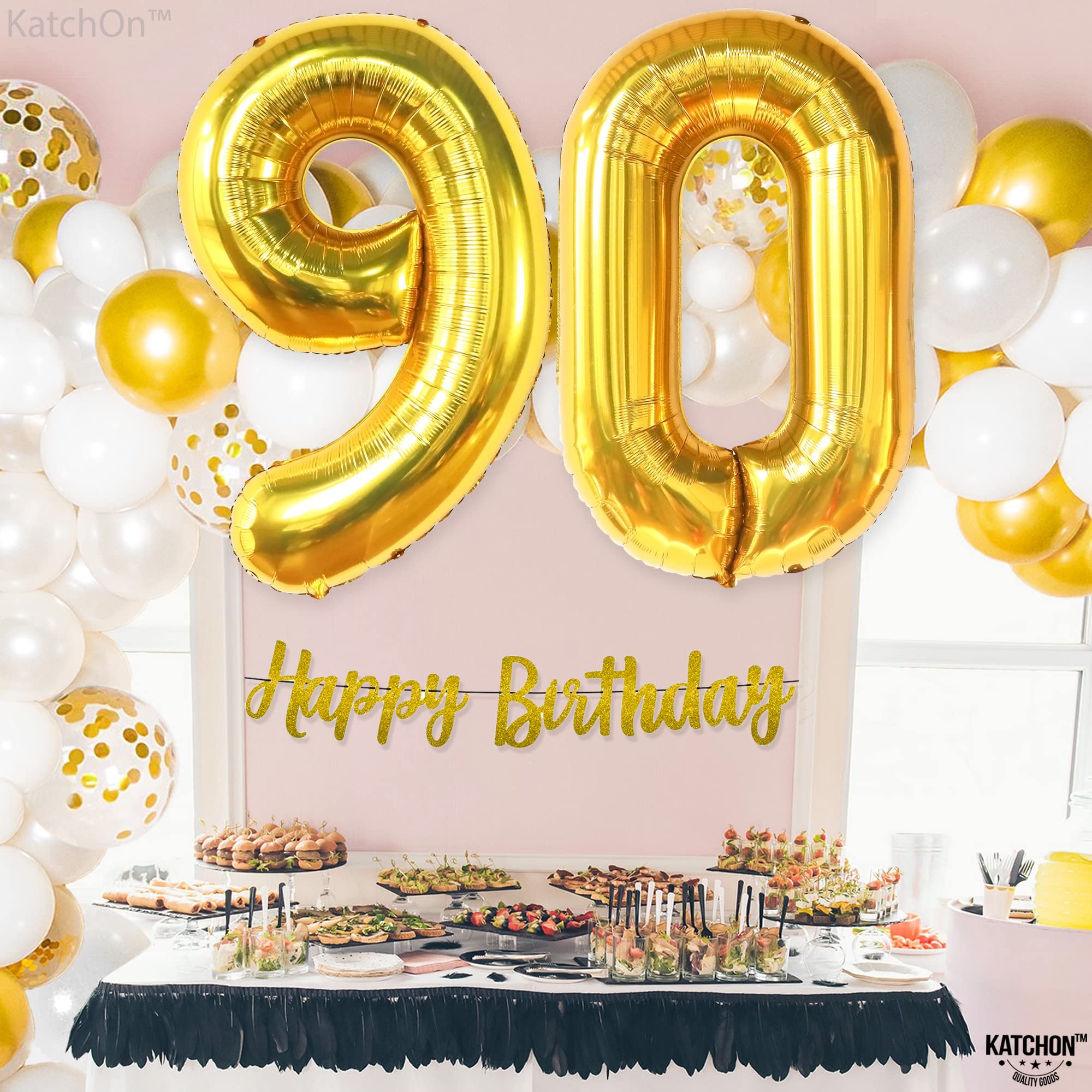 KatchOn, Big Gold 90 Balloon Number - 40 Inch | Gold 90th Birthday Balloon, 90th Birthday Decorations | Number 90 Birthday Balloon | 90th Birthday Balloons, 90th Birthday Party Decor