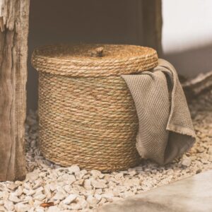 Handcrafted basket with lid. Decorative Baskets for storage. Rope basket with lid. Woven Seagrass baskets for blanket. Round decorative basket. (Pack 3)