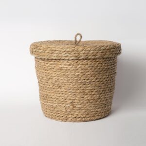 Handcrafted basket with lid. Decorative Baskets for storage. Rope basket with lid. Woven Seagrass baskets for blanket. Round decorative basket. (Pack 3)