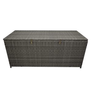 Oakland Living Grey Indoor and Outdoor Balcony Patio Deck Porch Pool 113 Gallon Wicker Storage Box Trunk Bin with Metal Frame