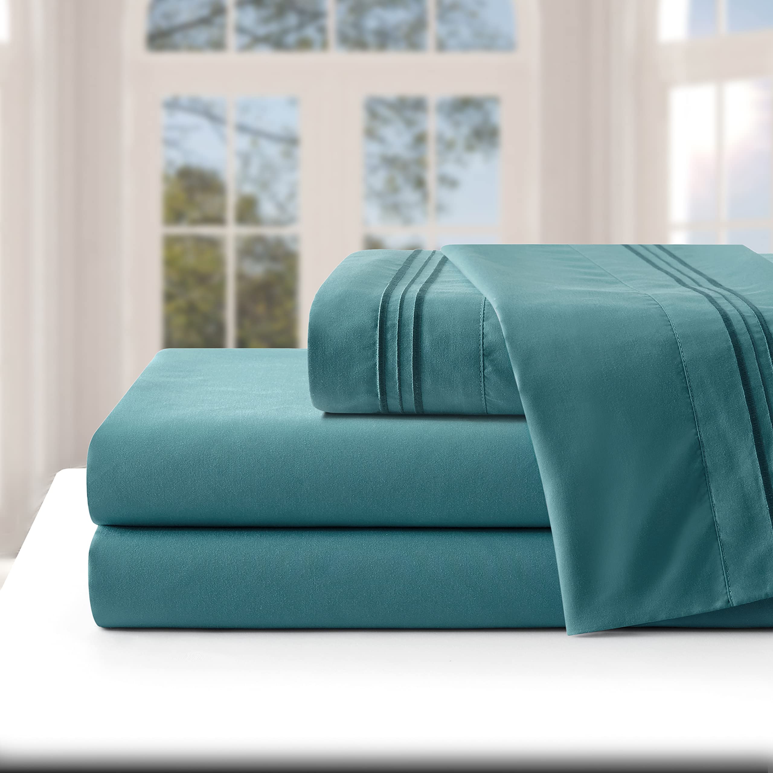 Manyshofu Extra Deep Pocket Full Size Sheets Set - Hotel Luxury 1800 Thread Count Sheets & Pillowcases - Kids Bedding Set up to 24" Mattress - Teal Bed Sheets 18-24 Inch Deep Pockets - 4 Piece