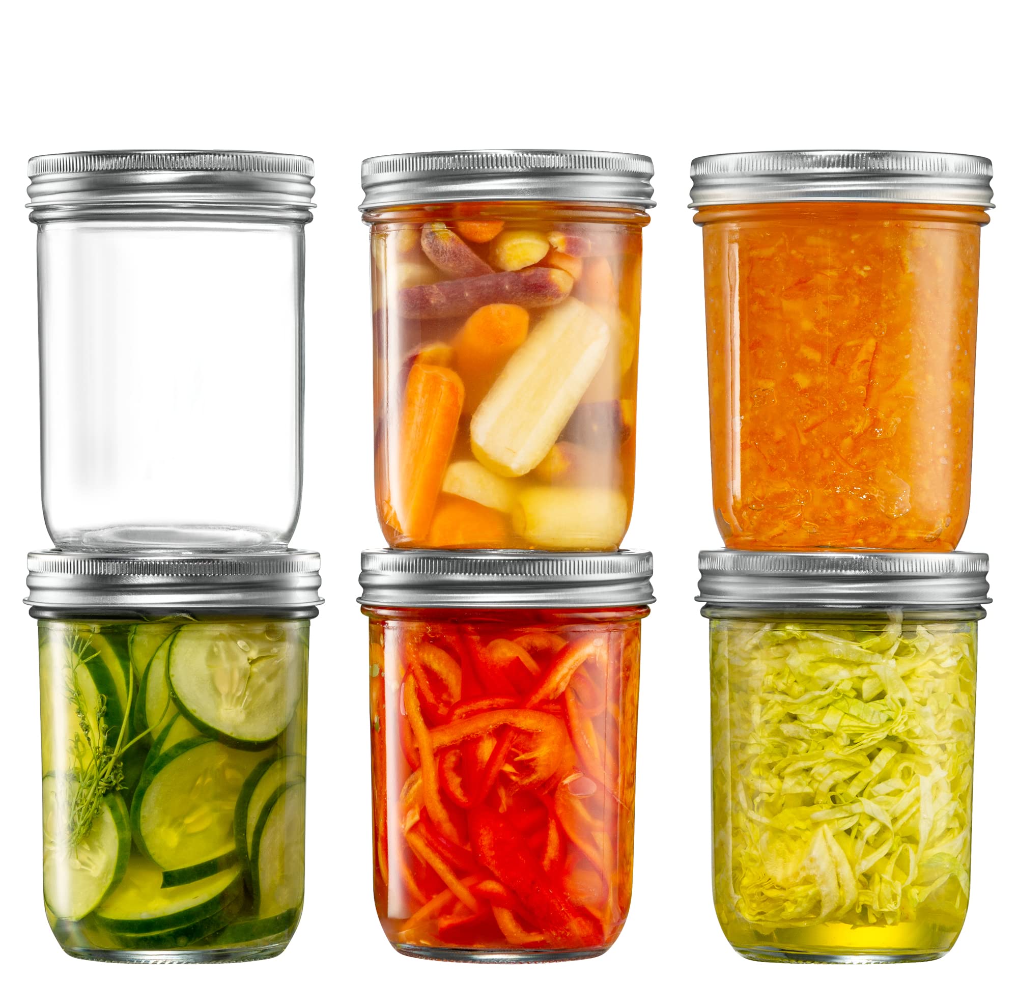 [ 6 Pack] 16 oz. Wide-Mouth Glass Mason Jars with Metal Airtight Lids and Bands for 1 Pint Canning, Preserving, & Meal Prep