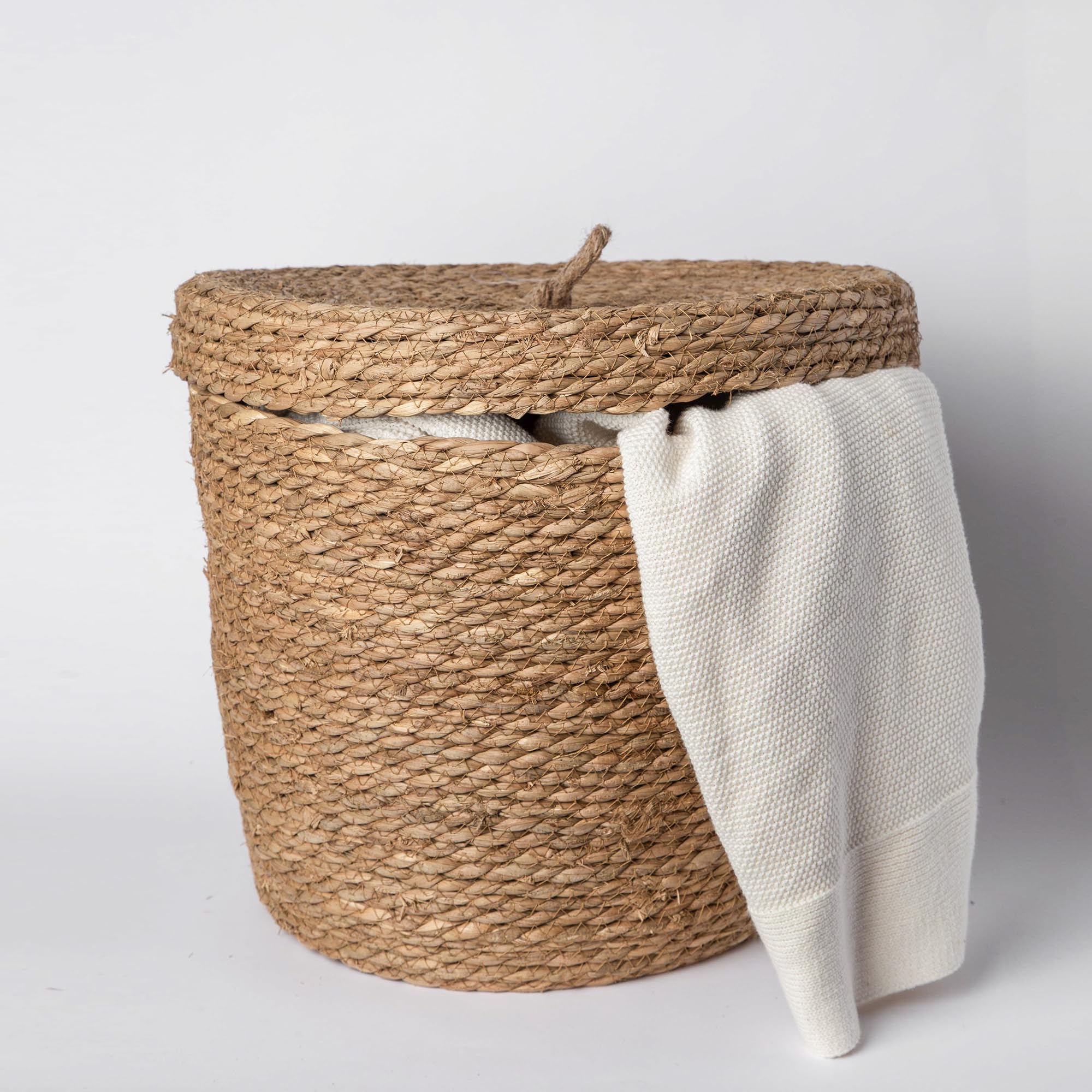 Handcrafted basket with lid. Decorative Baskets for storage. Rope basket with lid. Woven Seagrass baskets for blanket. Round decorative basket. (Pack 3)