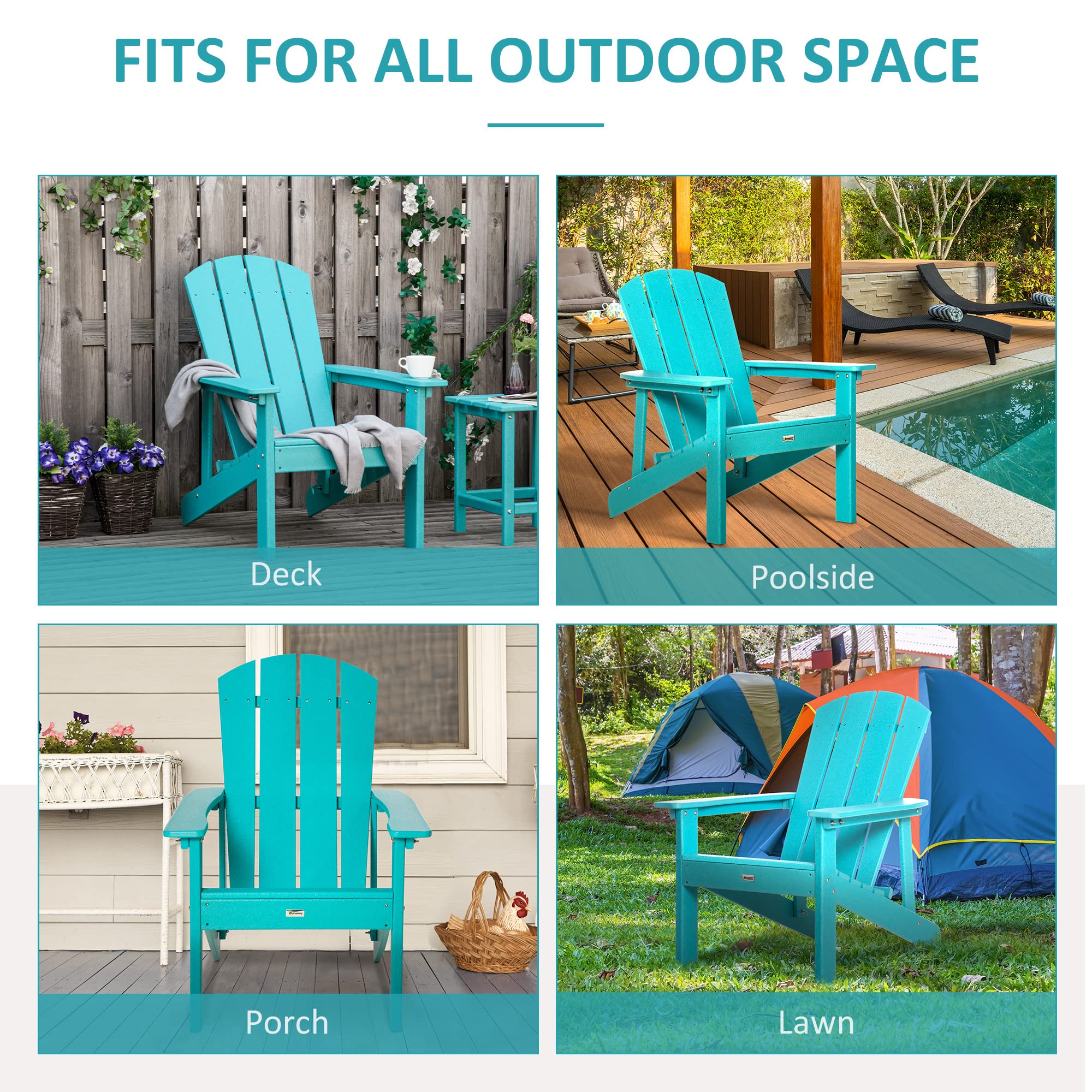 Outsunny Adirondack Chair, HDPE Fire Pit Chair, Weather Resistant Outdoor Chair for Patio, Garden, Backyard, Lawn, Turquoise