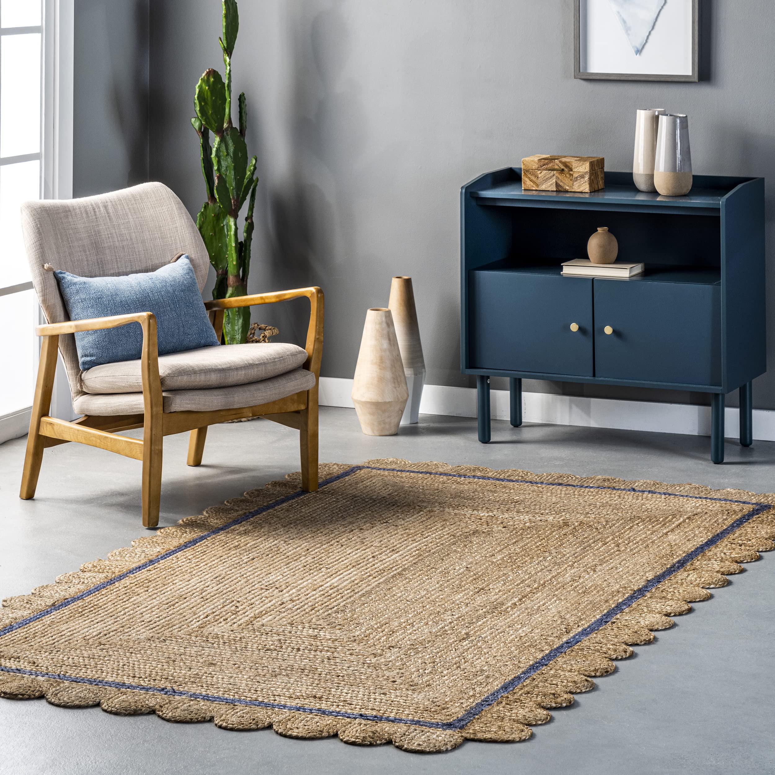 nuLOOM Tera Petals Braided Jute Area Rug, 5x8, Blue