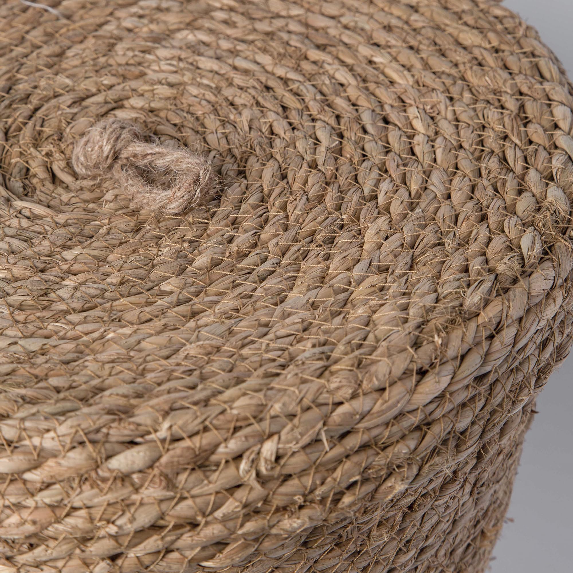 Handcrafted basket with lid. Decorative Baskets for storage. Rope basket with lid. Woven Seagrass baskets for blanket. Round decorative basket. (Pack 3)