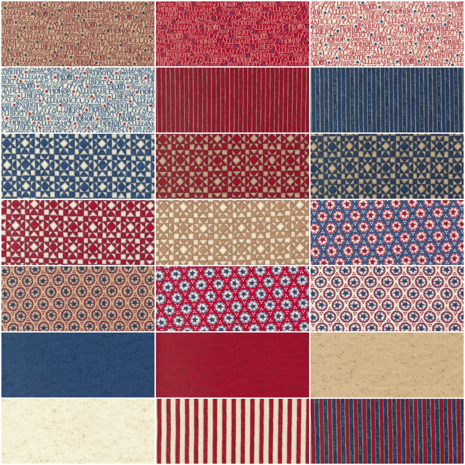 Kathy Schmitz My Country 21 Fat Quarters 1 Panel Moda Fabrics 7040AB Assorted