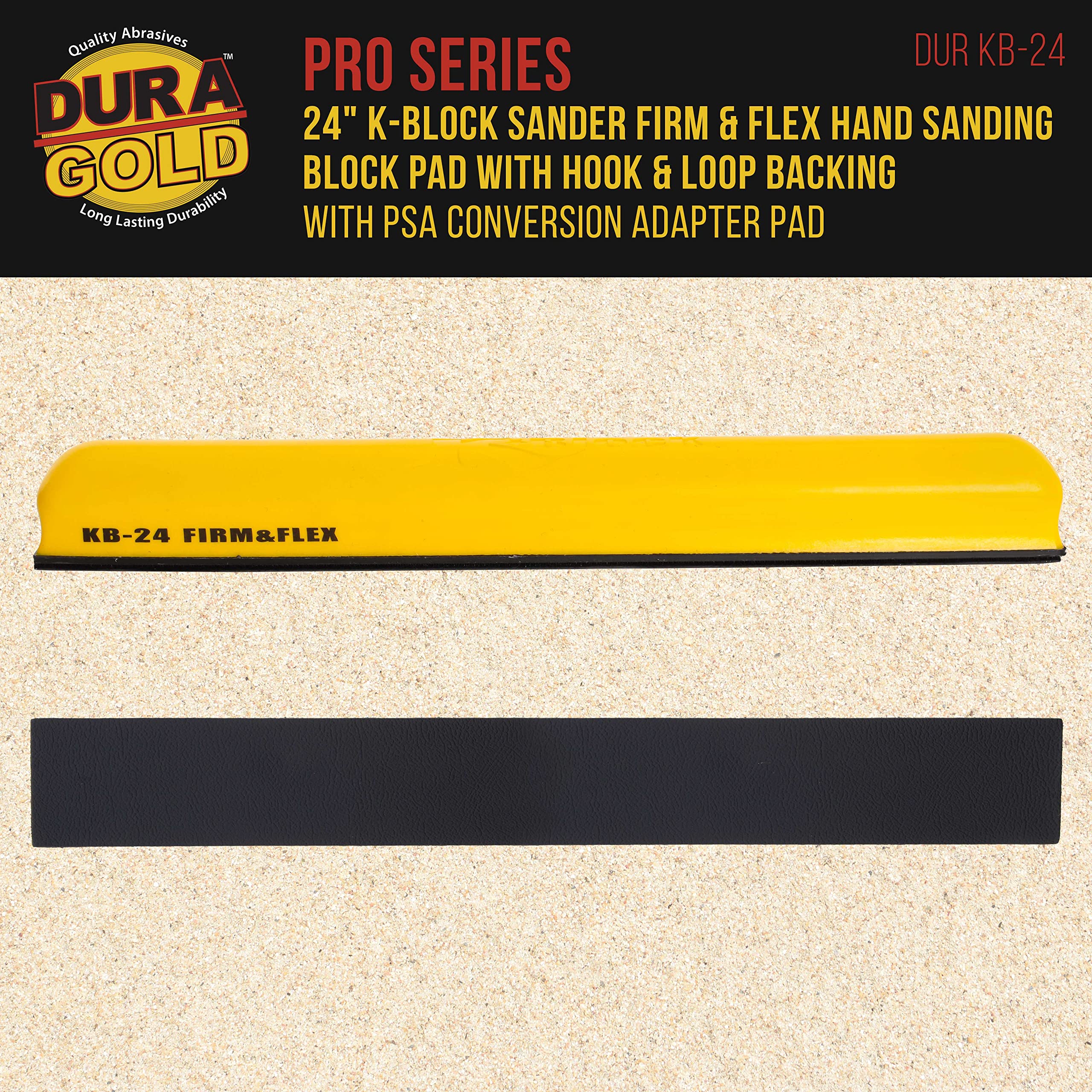 Dura-Gold Pro Series 24" K-Block Sander Firm & Flex XL Longboard Hand Sanding Block Pad with Hook & Loop Backing and PSA Sandpaper Conversion Adapter Pad, Automotive Marine Paint Prep Sand Woodworking