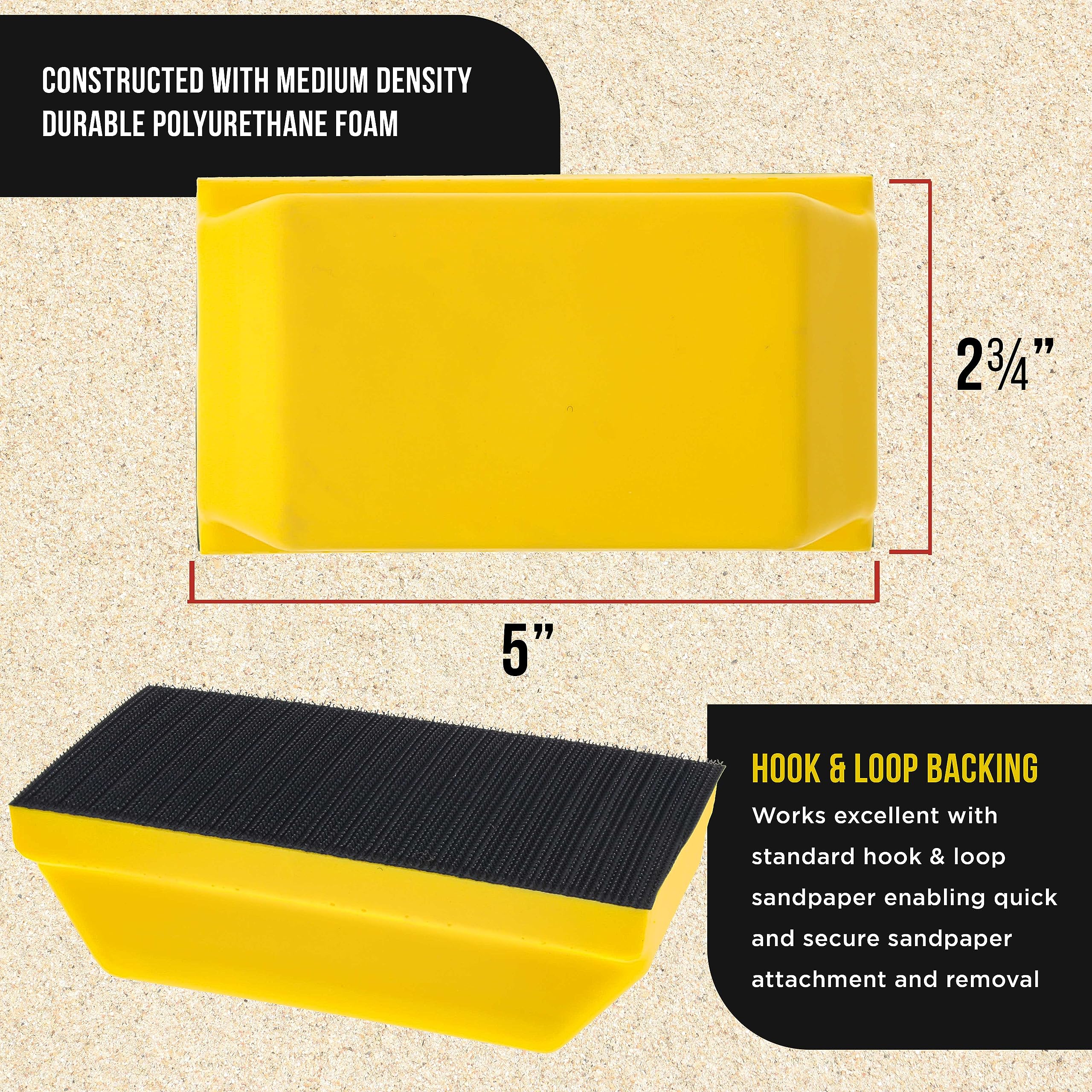 Dura-Gold Pro Series Rectangle 5" x 2-3/4" Hand Sanding Block Pad with Hook & Loop Backing and PSA Sandpaper Conversion Adapter Pad - Automotive Paint Prep Sand Shape Contour Woodworking Furniture