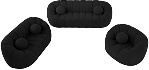 Meridian Furniture 644Black-S Elijah Collection Modern | Contemporary Boucle Fabric Upholstered Sofa, Black, 93.5" W x 34" D x 31" H