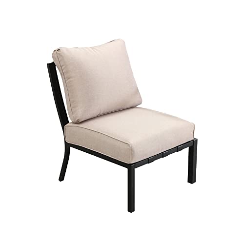 LOKATSE HOME Patio Dining Chair Outdoor Metal Furniture Armless Sofa with Cushion for Garden, Pool, Backyard, Beige