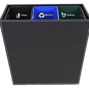 Hospitality Source Recycle Waste Bin, Leatherette with Color Coded & Fire Rated Liners. 14.25" x 9.5" x 12" Black