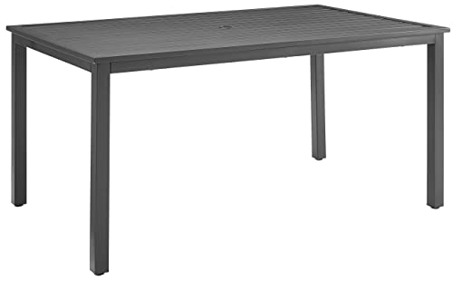 Crosley Furniture Hansen 6-Person Rectangular Outdoor Dining Table with Umbrella Hole for Outside Patio, Matte Black