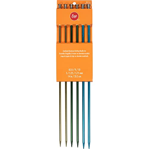 Boye Anodized Aluminum Straight Knitting Needle Set, US Sizes 8, 9, 10, Multicolor