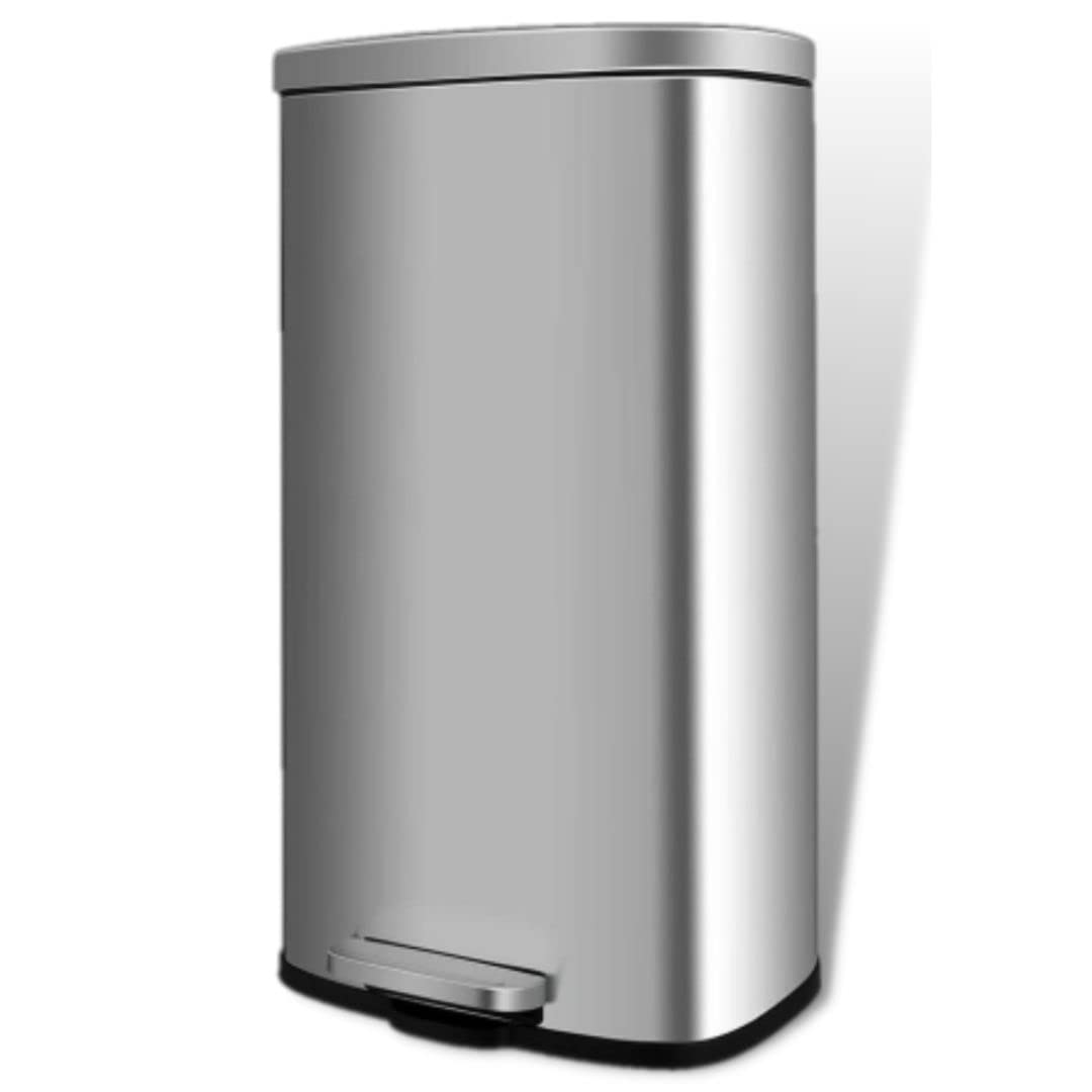 Increkid 8 Gal Trash Can, Stainless Steel Garbage Can with Lid, Step-on Rubbish Bin for Kitchen w/Removable Plastic Inner Bucket, Metal Pedal, Dustbin for Bedroom Livingroom Home Office (Silver)