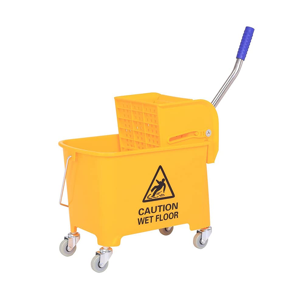 20L Rolling Janitorial Cleaning Mop Bucket Commercial Restaurant with Down Press Wringer