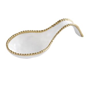 Pampa Bay Golden Salerno Titanium-Plated Porcelain Spoon Rest, 9.5 x 4in