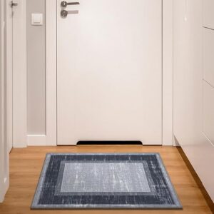 ottomanson ottohome non-slip rubberback bordered design 2x3 indoor area rug/entryway mat, 2'3" x 3', gray/navy