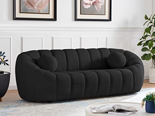 Meridian Furniture 644Black-S Elijah Collection Modern | Contemporary Boucle Fabric Upholstered Sofa, Black, 93.5" W x 34" D x 31" H