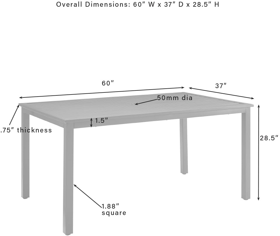 Crosley Furniture Hansen 6-Person Rectangular Outdoor Dining Table with Umbrella Hole for Outside Patio, Matte Black