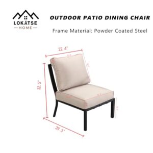 LOKATSE HOME Patio Dining Chair Outdoor Metal Furniture Armless Sofa with Cushion for Garden, Pool, Backyard, Beige