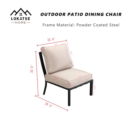 LOKATSE HOME Patio Dining Chair Outdoor Metal Furniture Armless Sofa with Cushion for Garden, Pool, Backyard, Beige